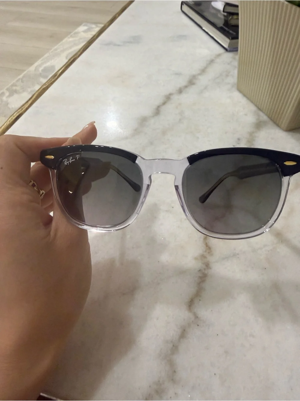 Ray-Ban Hawkeye Black & Clear Polarized Sunglasses with Gradient Gray Lenses